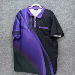 Ouku Polo Shirt Mens Large Purple Abstract Graphic Mesh Pocket Golf Sporty Top